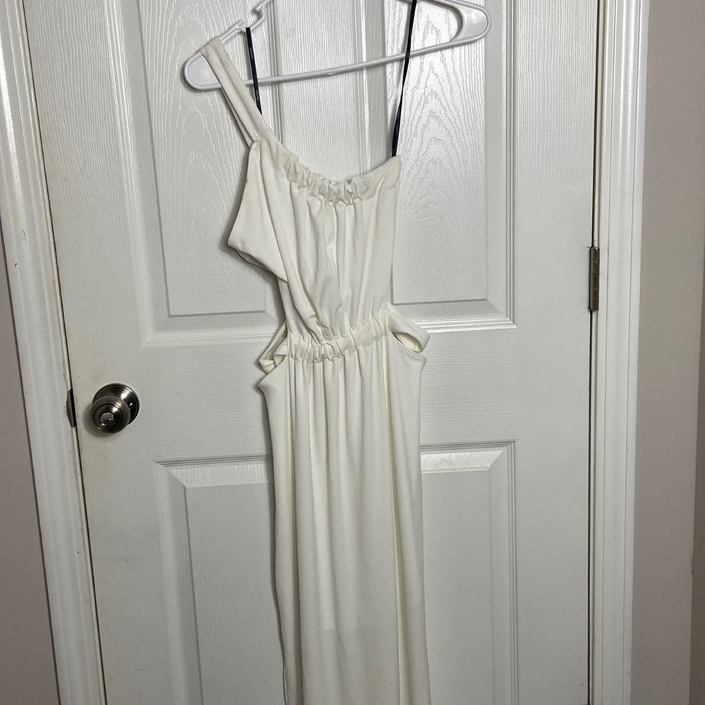 Forever 21 White Cutout Maxi Dress Ruched Sleeveless Size M